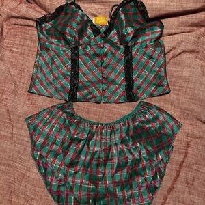 Vintage Victoria's Secret Green and Red Plaid Intimate Set